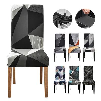 Stretch Removable Washable Chair Cover Black Geometric Printed Seat Slipcover For Dining Room Banquet Wedding Party Home Decor
