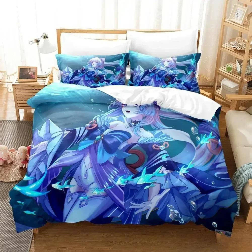 Genshin Impact Sangonomiya Kokomi Bedding Set Cartoon Anime Three-Piece Set Adult Kid Bedroom Duvet Cover Sets 3D Kawaii Girls