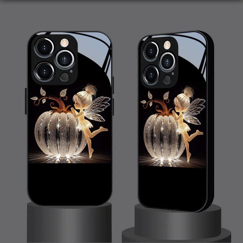 Crystal Pumpkin Elf Tempered Glass Black Phone Case For iPhone 17 Pro Max 11 12 13 14 15 16 Pro 17Air 7 Plus XS X XR Cover