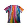 Color Printed T-shirt Top, Fashionable Summer Women's V-neck Short Sleeves, European and American Casual Pullover Clothing