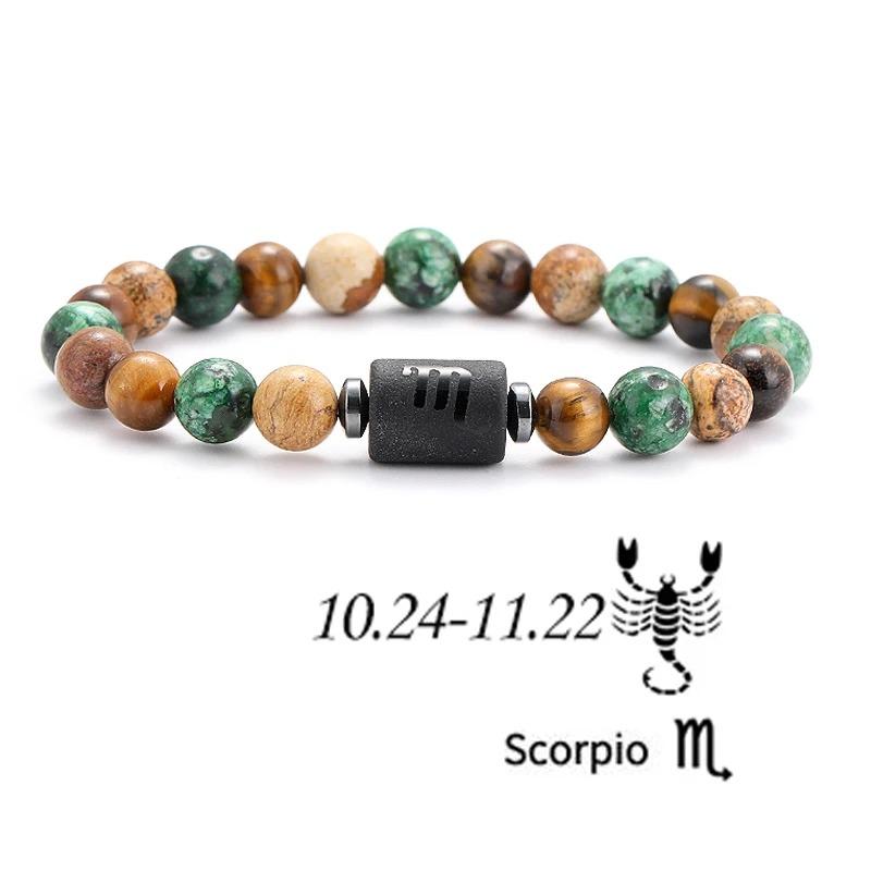 12 Zodiac Signs Natural Stone Bracelets Leo Capricorn Taurus Cancer Bracelets Women Men Couple Friendship Jewelry Gift Bracelets