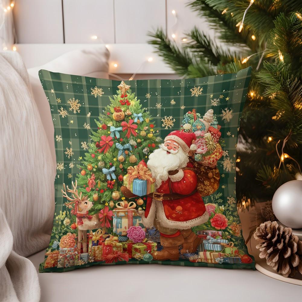 Home Decor Cozy Christmas Icons Printed Pillow Cover Pattern Cushion Cover Suitable for Sofa Bedroom Car Pillow Cover