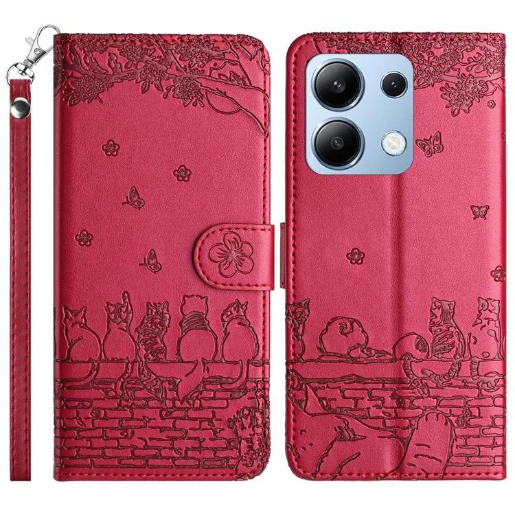 

For Xiaomi Redmi Note 13 4G Case Wall Cats Pattern Imprinted Leather Wallet Phone Cover