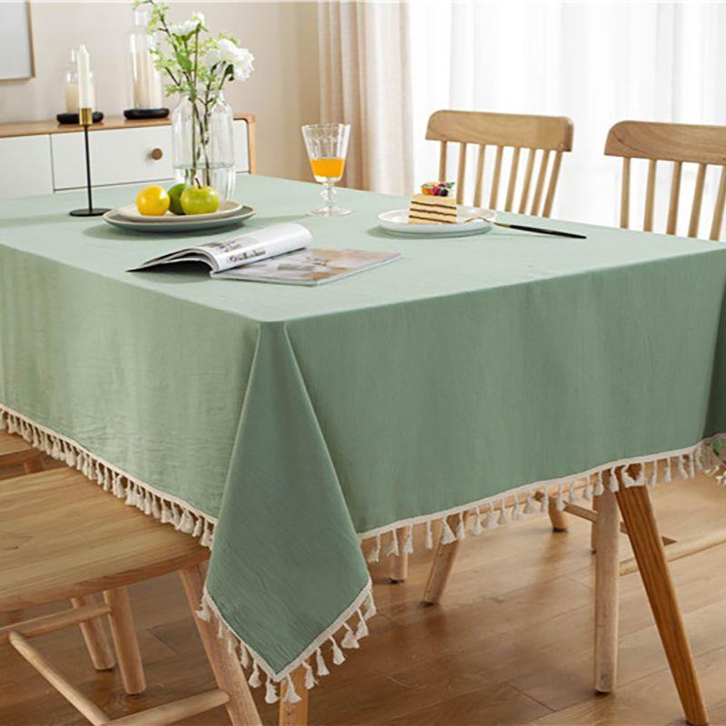 Light Green Tassel Cotton Tablecloth Rectangle/Round Wedding Christmas Halloween Parties Kitchen Dinning Table Covers Decoration