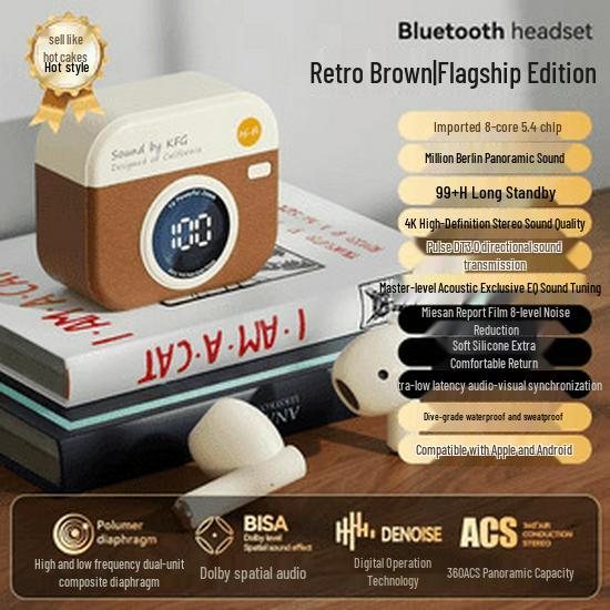 Q86 Retro Camera Style Bluetooth Earphone Case with Digital Display and Long Battery Life - Original Q Series In-Ear
