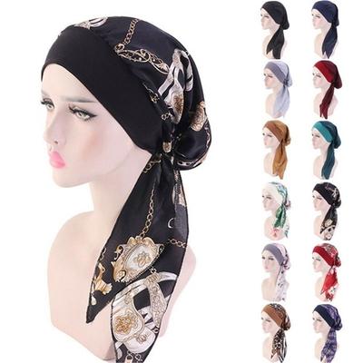 Adjustable Printed Elastic Pre-Tied Hair Loss Hat Cancer Head Scarf Chemo Pirate Cap Muslim Turban