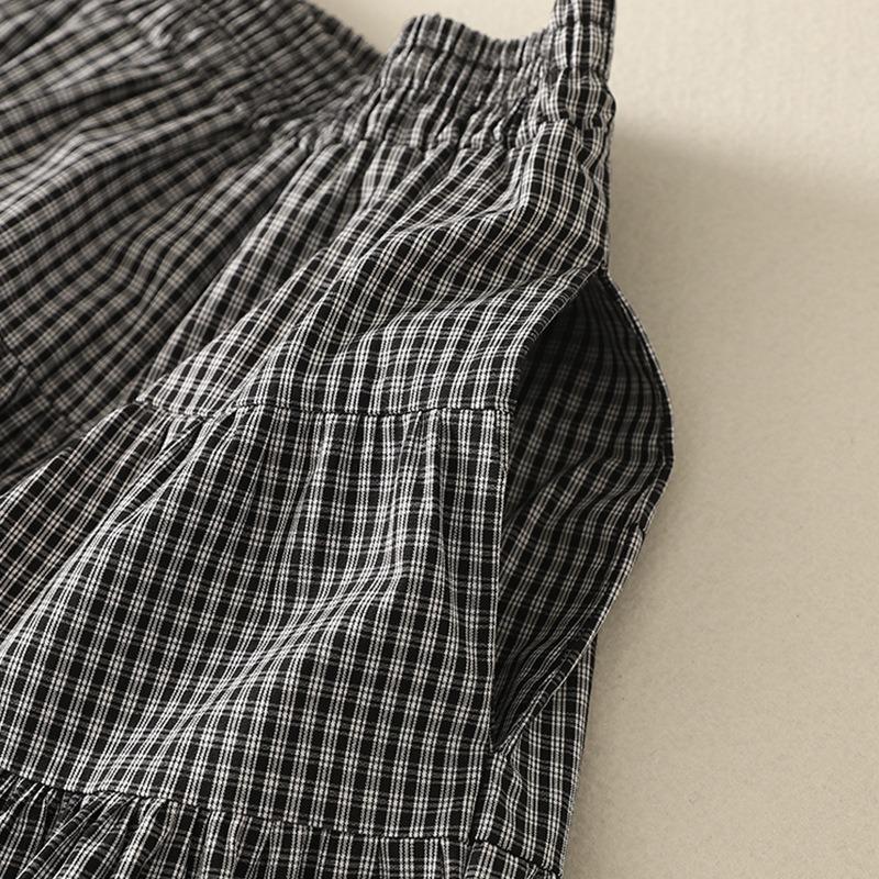 Foto real verão novo coreano xadrez renda retalhos cintura elástica saia curta feminina cintura alta fina saia bolo