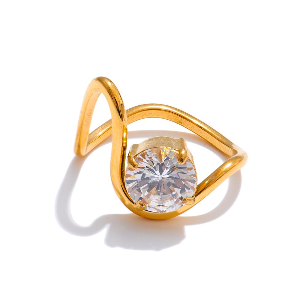 

Yhpup Size 678 Cubic Zirconia Irregular Geometric Thin Ring for Women 18K Golden Plated Stainless Steel Delicate PVD Jewelry 8