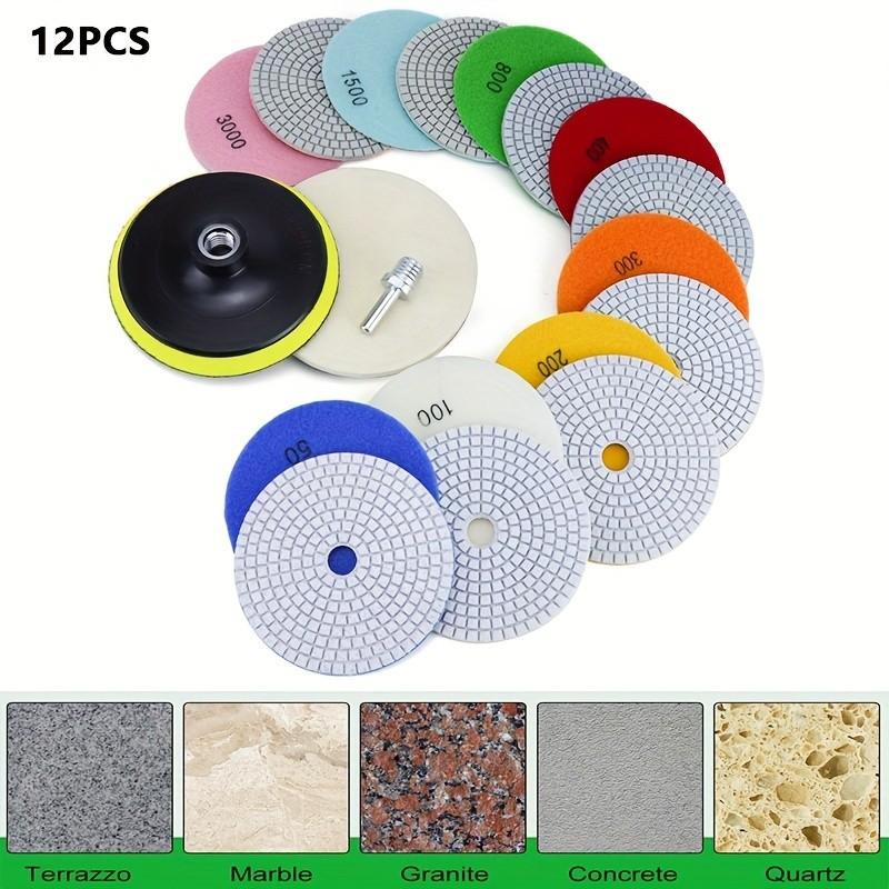 

12Pc 4 Wet/Dry Polishing Pads – 50-6000 Grit, for Concrete, Marble, Quartz + Adapter 12pcs