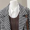 Women's Elegant Houndstooth Mid-Length Winter Coat