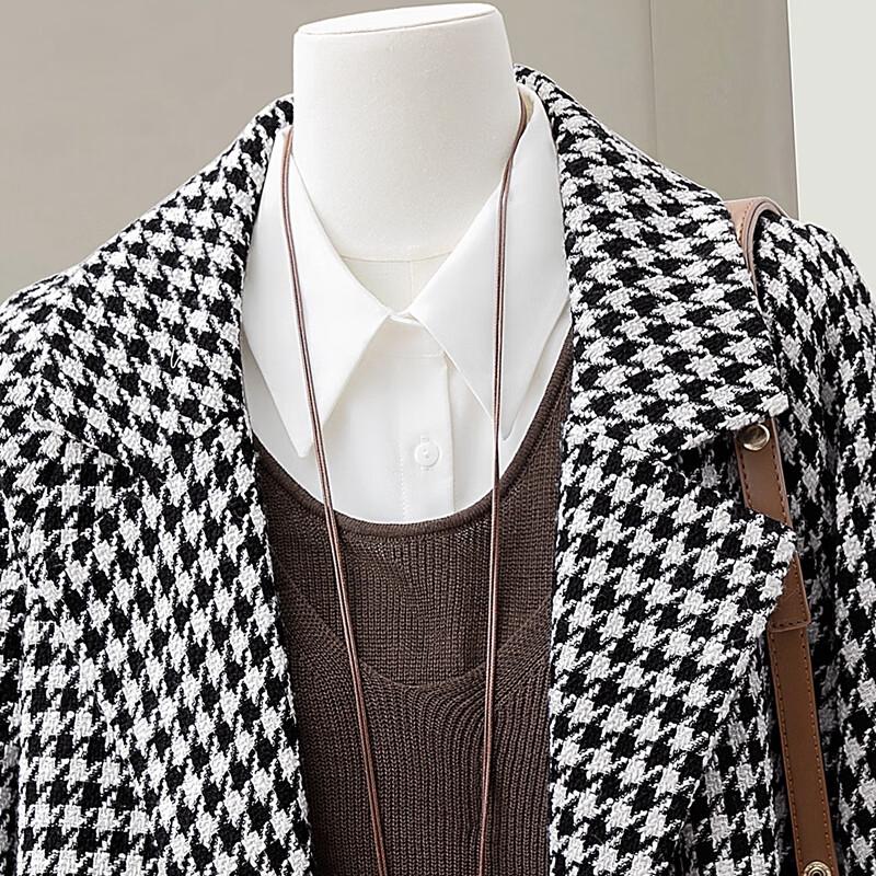 Women's Elegant Houndstooth Mid-Length Winter Coat