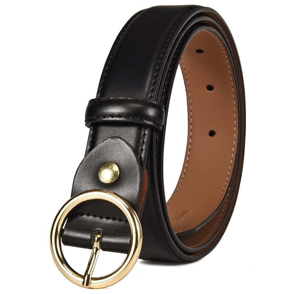 Belt Korean Version Punching Needle Buckle Round Genuine Leather Cowhide Slim Lady Belt Women with Car Wire Belt