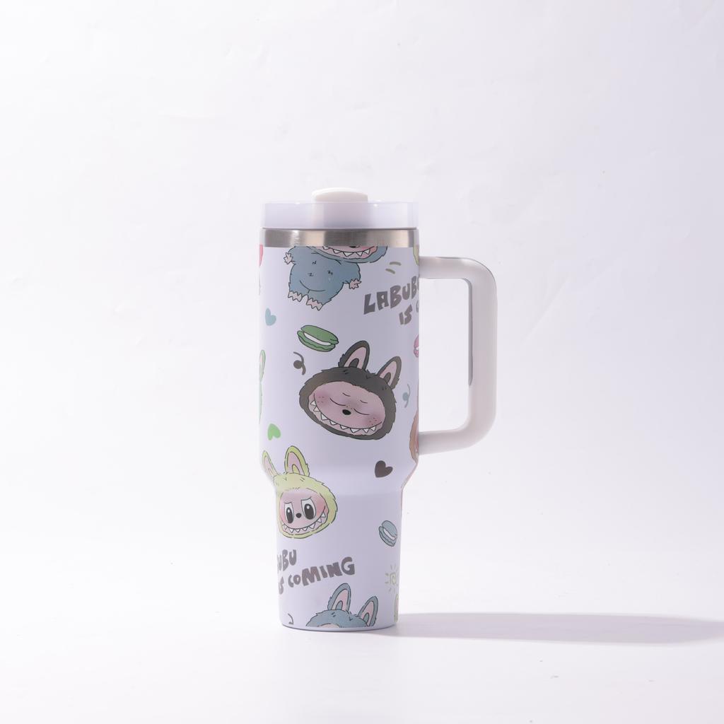 0oz Car Cup Thermos Cup Bingba Cup with Handle Strap Straw Cup