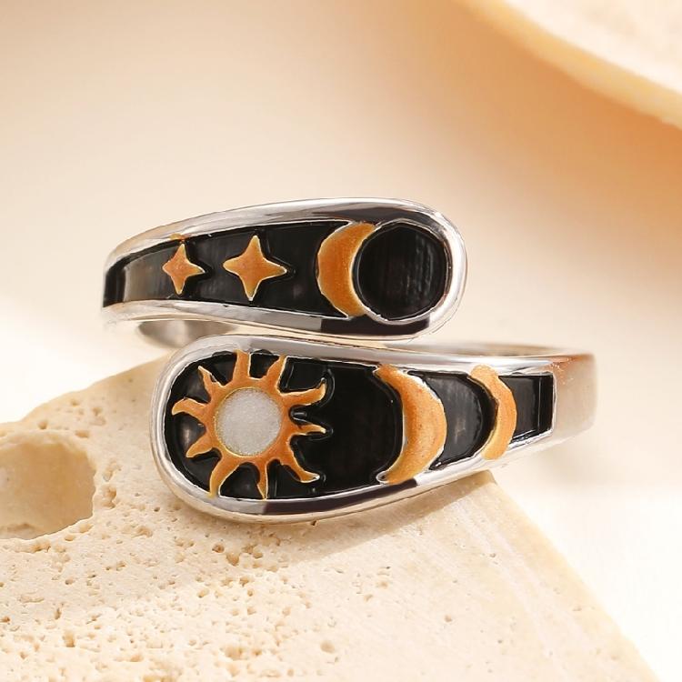 Ideal Gift Copper Adjustable Ring Featuring Moon Star Sun Pattern Sturdy Finger Rings for Daily Use Comfort and Style