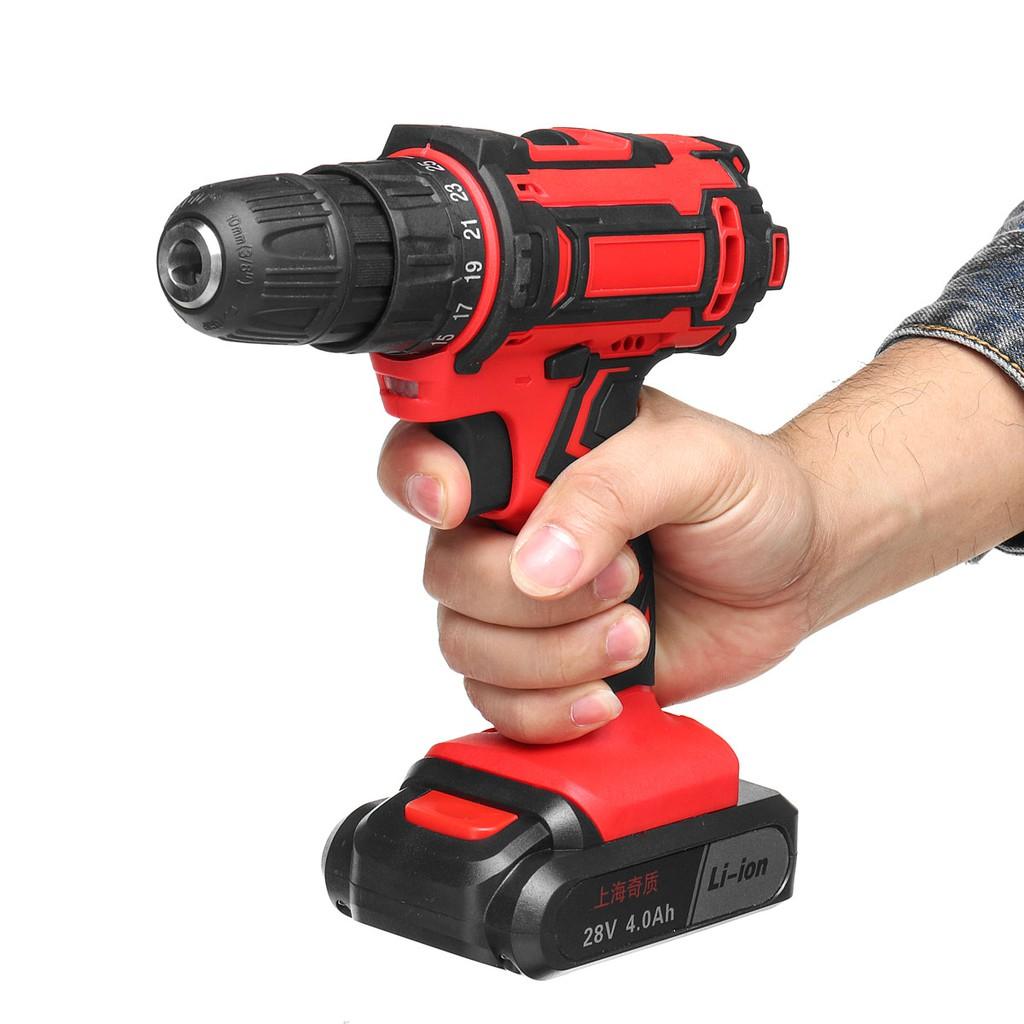 28V 48Nm Cordless Electric Drill Driver Set Screwdriver + Li-lon Battery And Charger AC100-240V