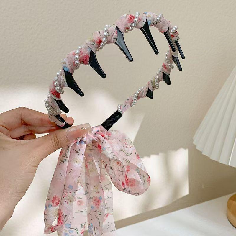 Korean Style Pearl Big Wave Headband - Versatile High Skull Top Hair Accessory