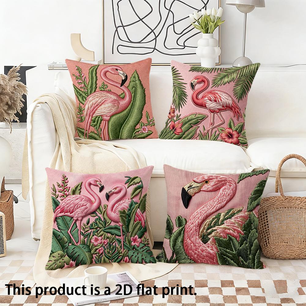 Pink tropical flamingo theme Doublesided Printed pillow cover Short plush Suitable living rooms bedrooms throw cushion cover