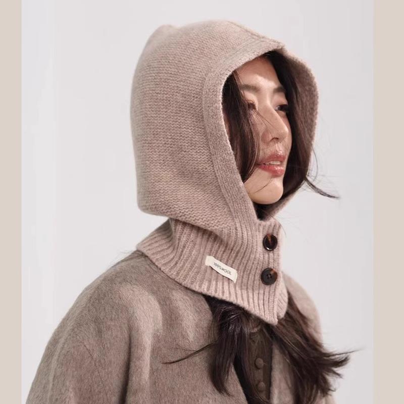 All-wool Balacrafa Cap for Women's Winter Warmth Ear Protection Knitted Woolen Cap and Neck in One Piece
