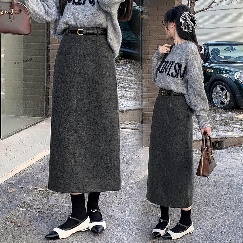 Women's Taro Purple Wool High Waist Slimming Mid-Length Skirt - Autumn/Winter 2025
