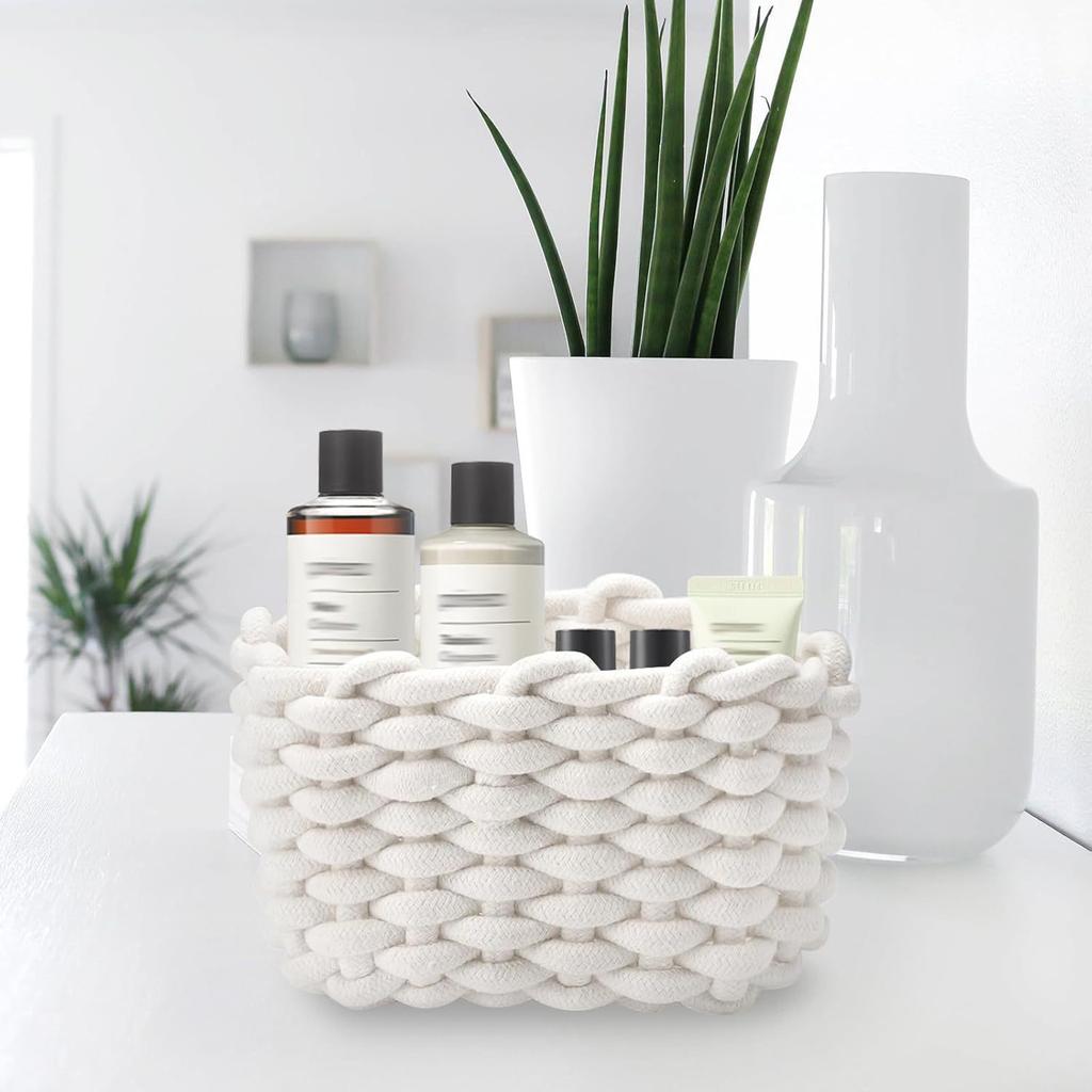 Set Of 2 Cotton Rope Woven Basket Set Soft Textured Storage Solution For Toy Magazines Bathroom Essential