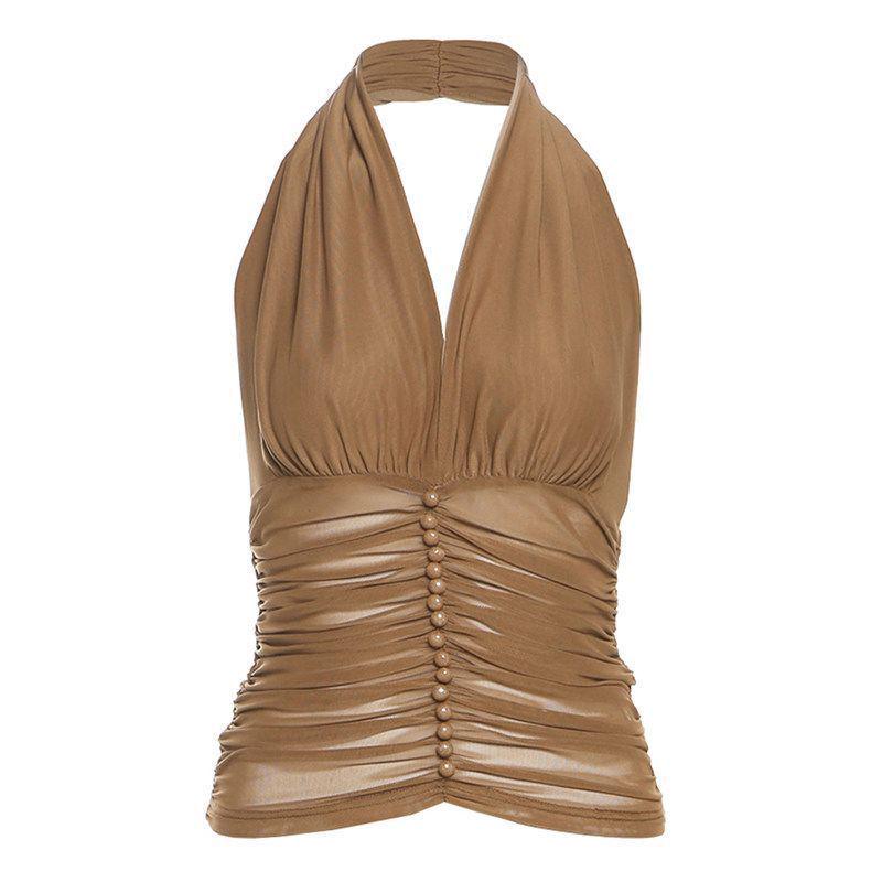 2026 Korean Style Black Mesh Halter Camisole: Women s Summer Spicy Sleeveless Top L for 50-55kg хаки