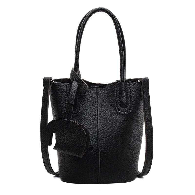 Popular Korean Simple Style Temperament Portable Bucket Bag Women's High-end Lychee Pattern Commuting Versatile Messenger Bag