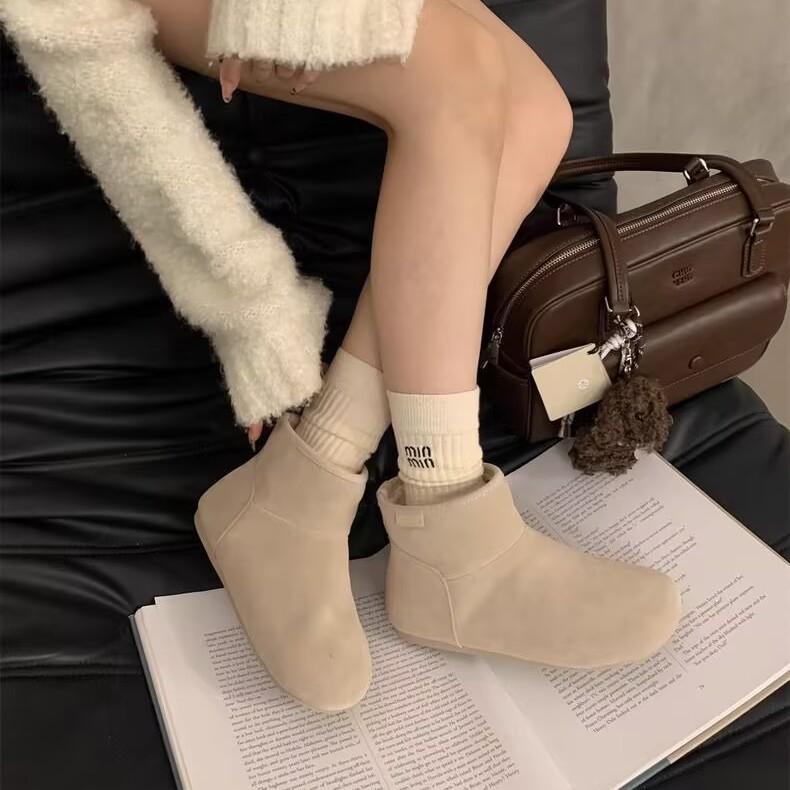 Women's Large Size Soft Sole Heightening Winter Warm Fur One Anti-slip Snow Boots Plush Lined Ankle Boots Outdoor Sports Cotton Boots