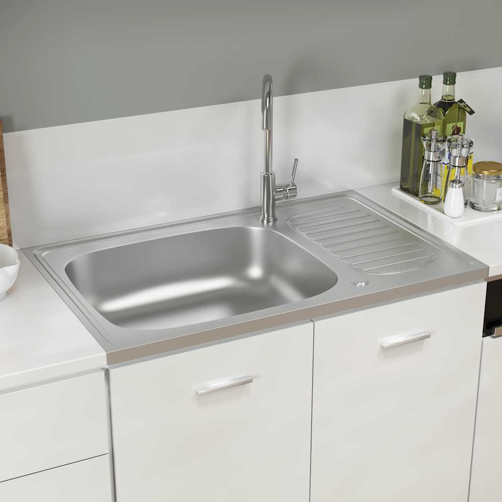 Vidaxl Kitchen Sink with Drainer, Silver, 800X500X155 Mm, Steel