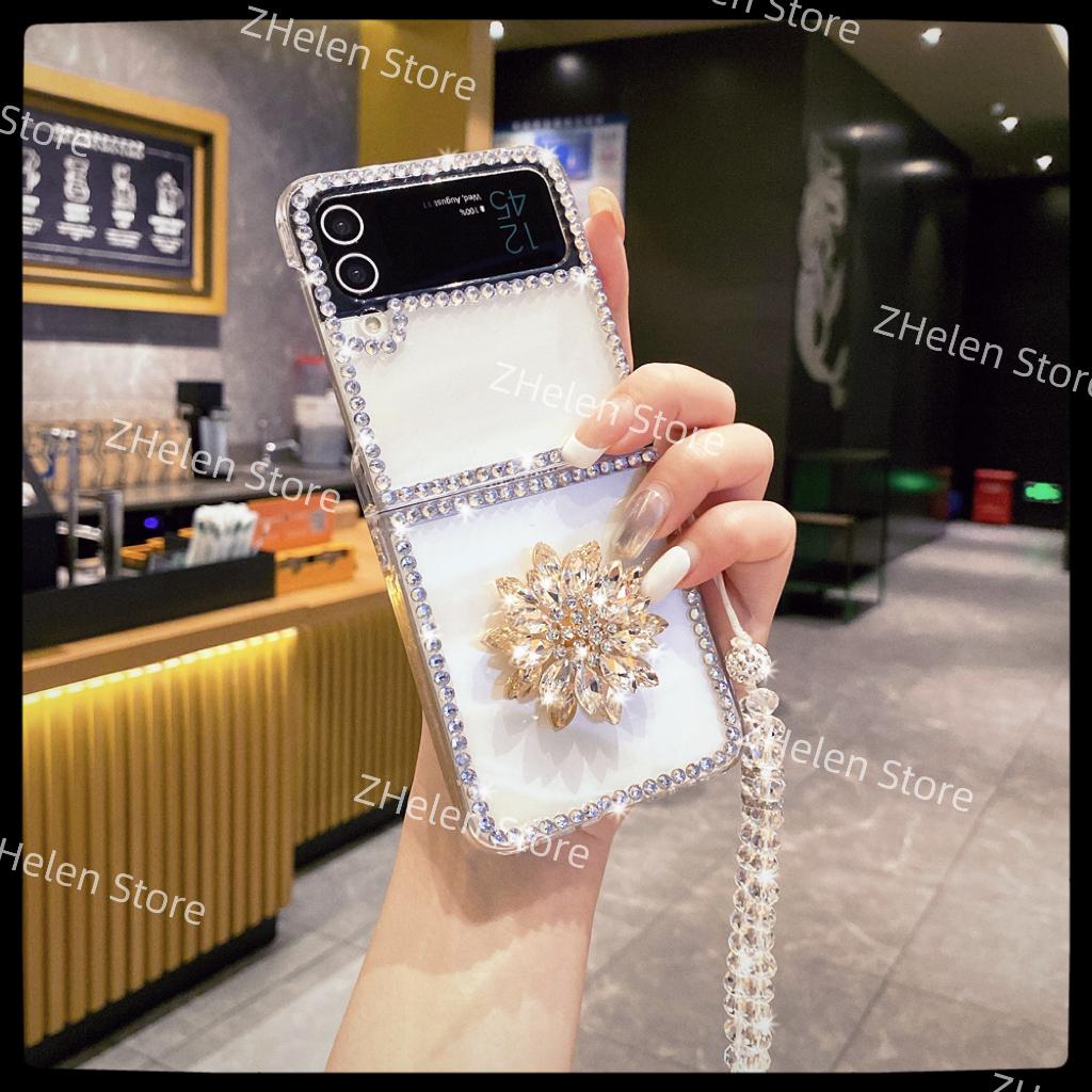 

Для Samsung Zflip 6 чехол ручной работы с бриллиантами и цепочкой роскошный Galaxy Z Flip 5 4 3 2 1 съемный браслет прозрачная крышка for Samsung Z Flip 4