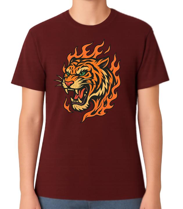 Flaming Tiger Head Unisex T-Shirt Fierce Fire Animal Graphic Tee S разноцветный
