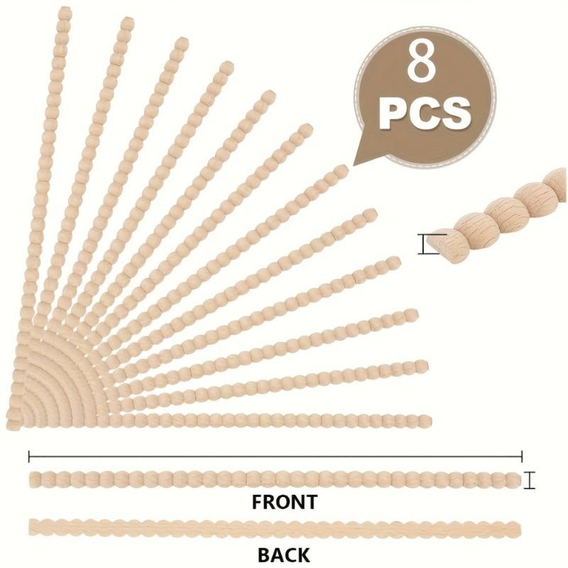8Pcs Decorative Beaded Wood Trim Half Wooden Beads Trim Molding Unfinished 3D Decorative Bead Pearl Wood Molding for Home