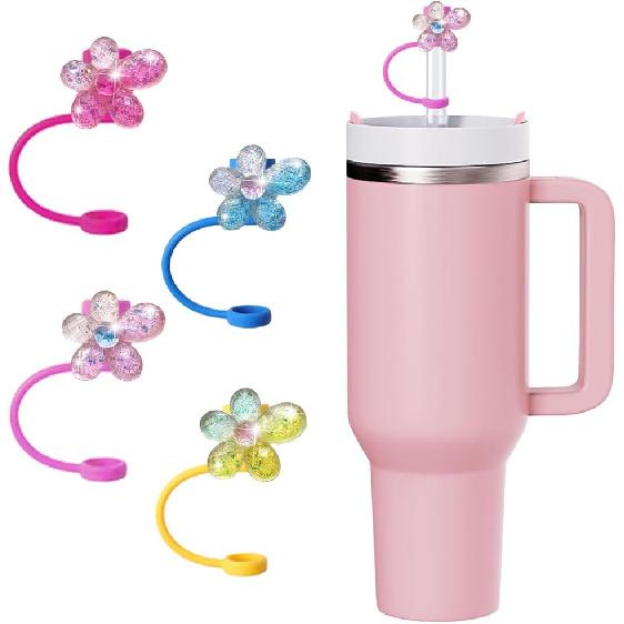 5Pcs Blling Bow Straw Cover Silicone Colorful Covers Cap for Stanley Cup 30&40 Oz Tumblers Lovely Reble Straws Cute Tumbler Straw Topper Accessories