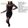 Women Dress Hollow Out Mesh Patchwork Slim Fit Sheath Mini Dress Fake Two-piece Turn-down Collar Elastic Short Dress for Club Party Prom