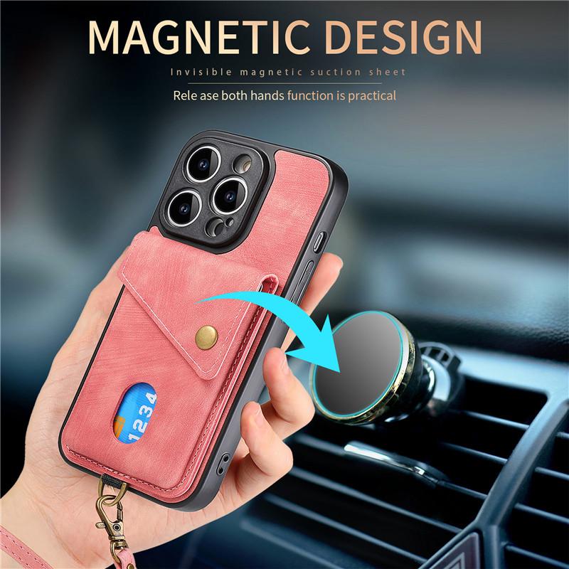 Lanyard Leather Wallet Card Phone Case for iPhone 14 Plus 13 12 11 SE 2022 X XR XS Max 8 7 6 for Samsung Galaxy S23 Ultra S22 S21 A54 A34 Flip Cover