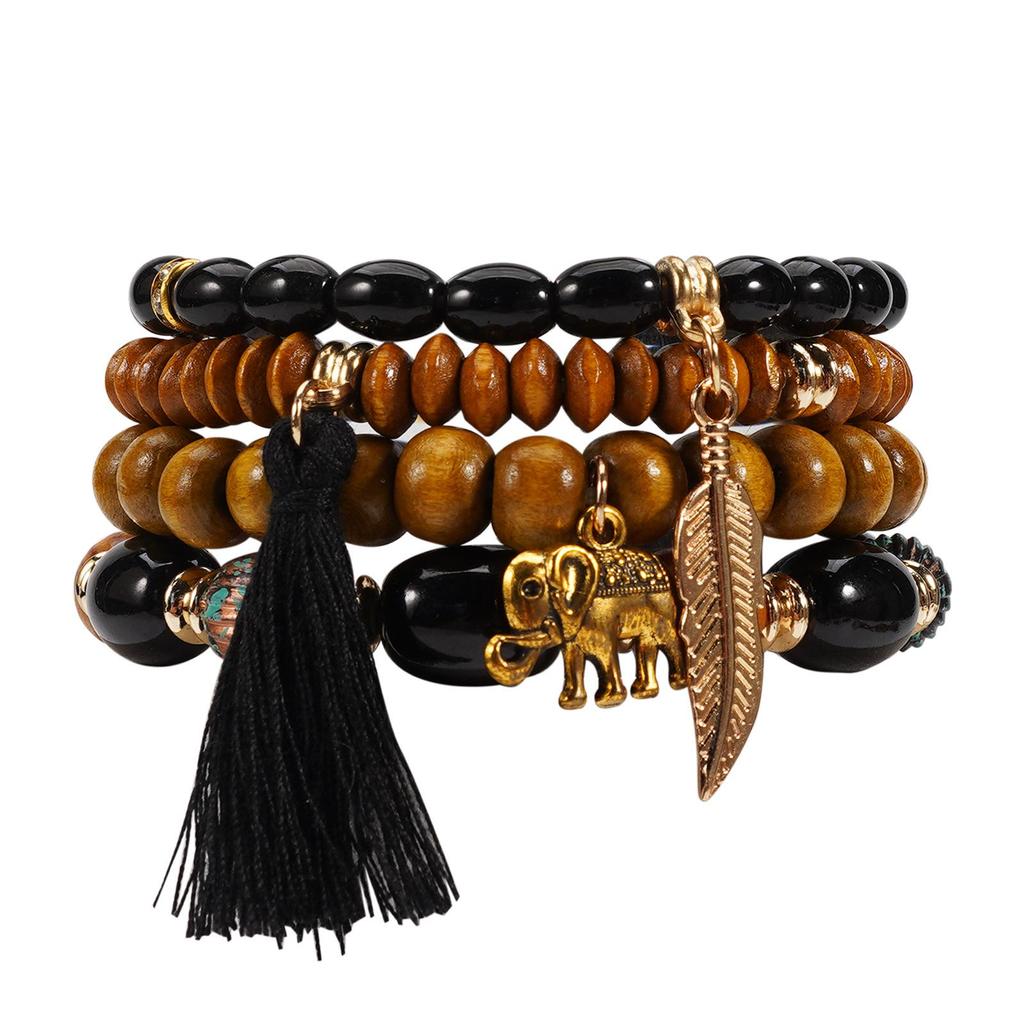 Bohemian Elephant Leaf Tassel Pendant Retro Bracelet