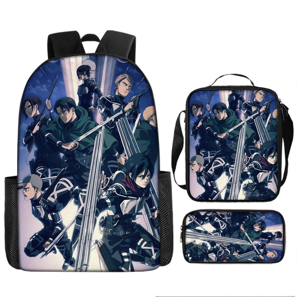 Attack Giant School Bag Anime Men's and Women's Backpacks Student Large Capacity Outdoor Leisure Travel Bag Three-piece Set