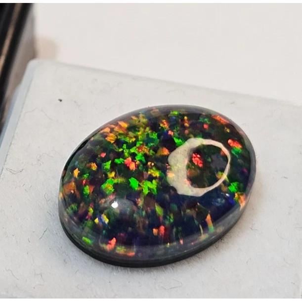 Natural Australian Black Fire Opal Oval Cabochon 6-7 Ct Fabulous Loose Gemstone