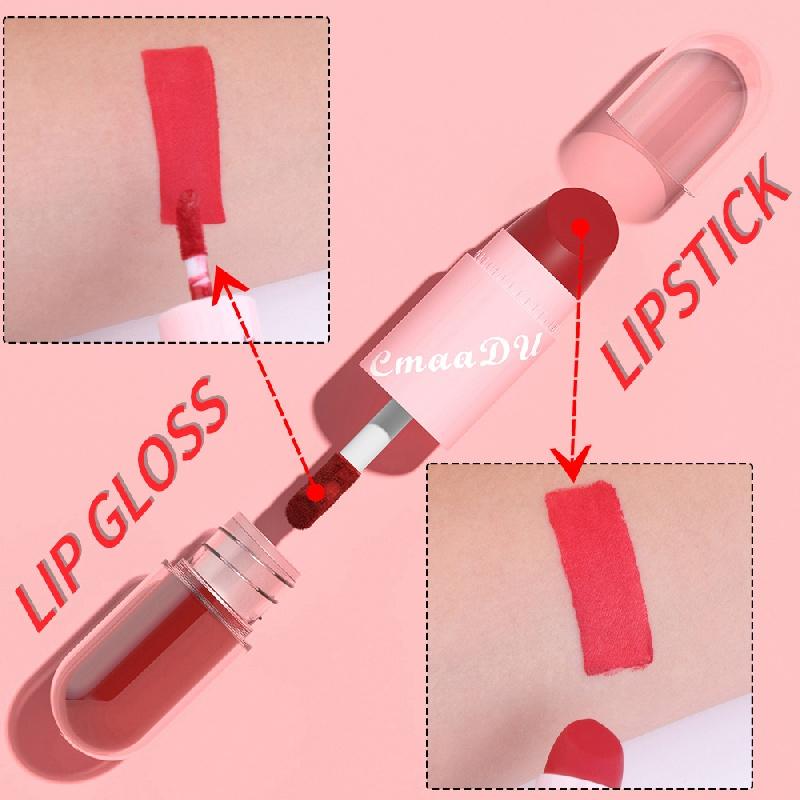 Double Head Matte Lipstick Lip Gloss Red Lipstick Waterproof Long Lasting For Halloween Masquerade COSPLAY Party Makeup Valentine's Day Gifts