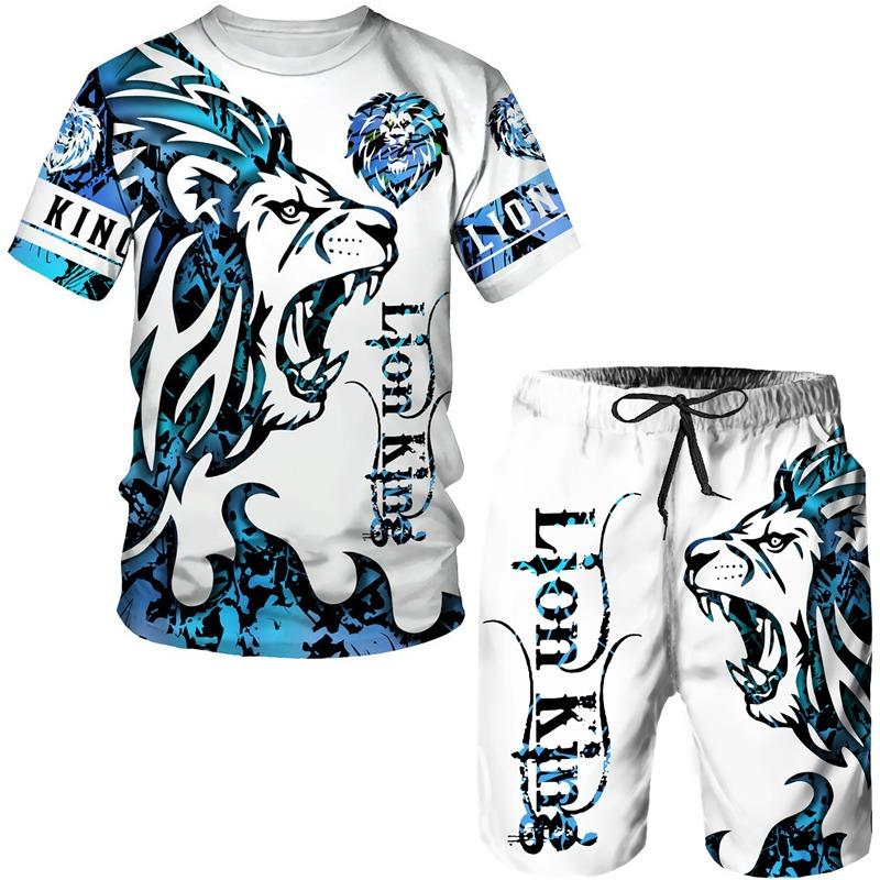 Summer Men's 3D Tiger Print Men's T-shirt Suit Casual Sportswear Streetwear Male Clothing Tracksuit Outfit Shorts 2 Pieces