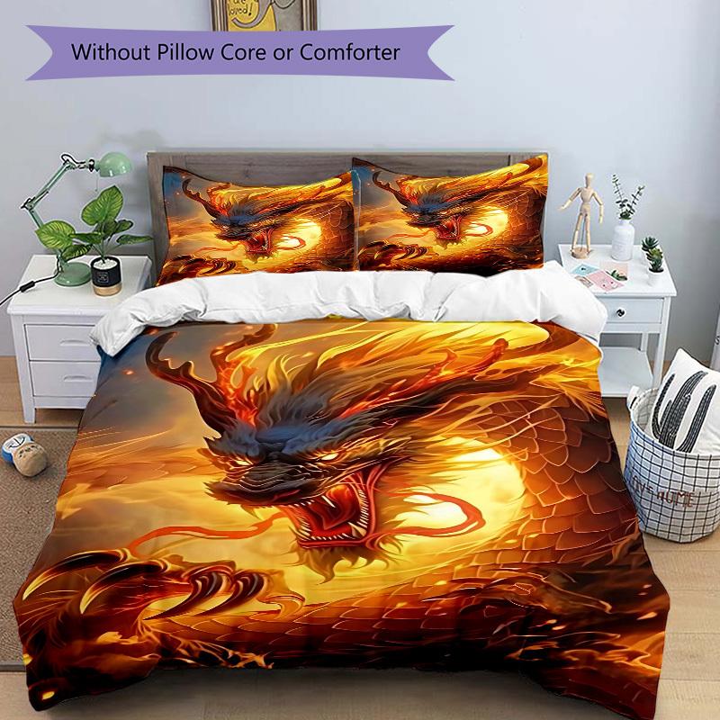 3pcs Dragon Fire Artwork Duvet Cover Set -Includes 1 Duvet Cover and 2 Pillowcases, No Quilt Core, All-Season Home Decor  Yy251111183
