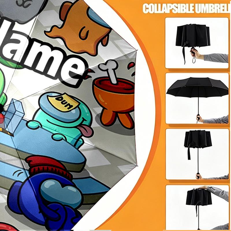 Custom Name Personalized Among Us Print Umbrella, Auto Open Close, 8‑Rib Sturdy Frame, Commute Camping Hiking Use, Birthday Gift