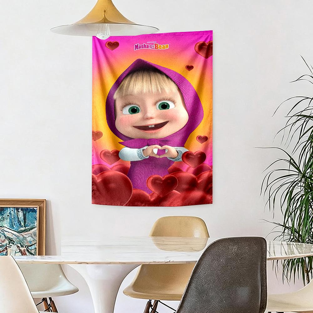 Masha Bear Wall Decor Tapestry Art For Pet Memorial Birthdaywedding Party Backdrop Family Gift