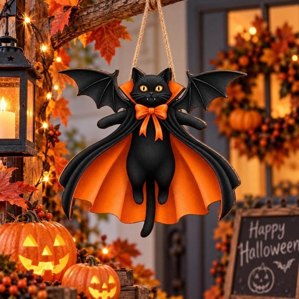 Gothic Style Black Cat Pendant 2D Flat Hanging Decoration Sign Door Hanging