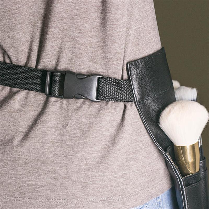 Multi-function Black PU Leather Cosmetic Bag Waist Bag Makeup Brush Bag With Belt For Professional Makeup Artist Large Capacity