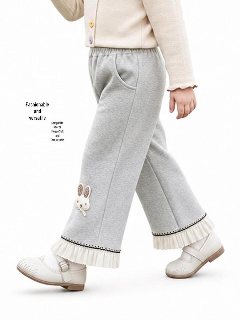 Girls' Velvet Micro-Flare Pants - Autumn/Winter, Soft & Skin-Friendly, Korean Style, Casual Outdoor Wear