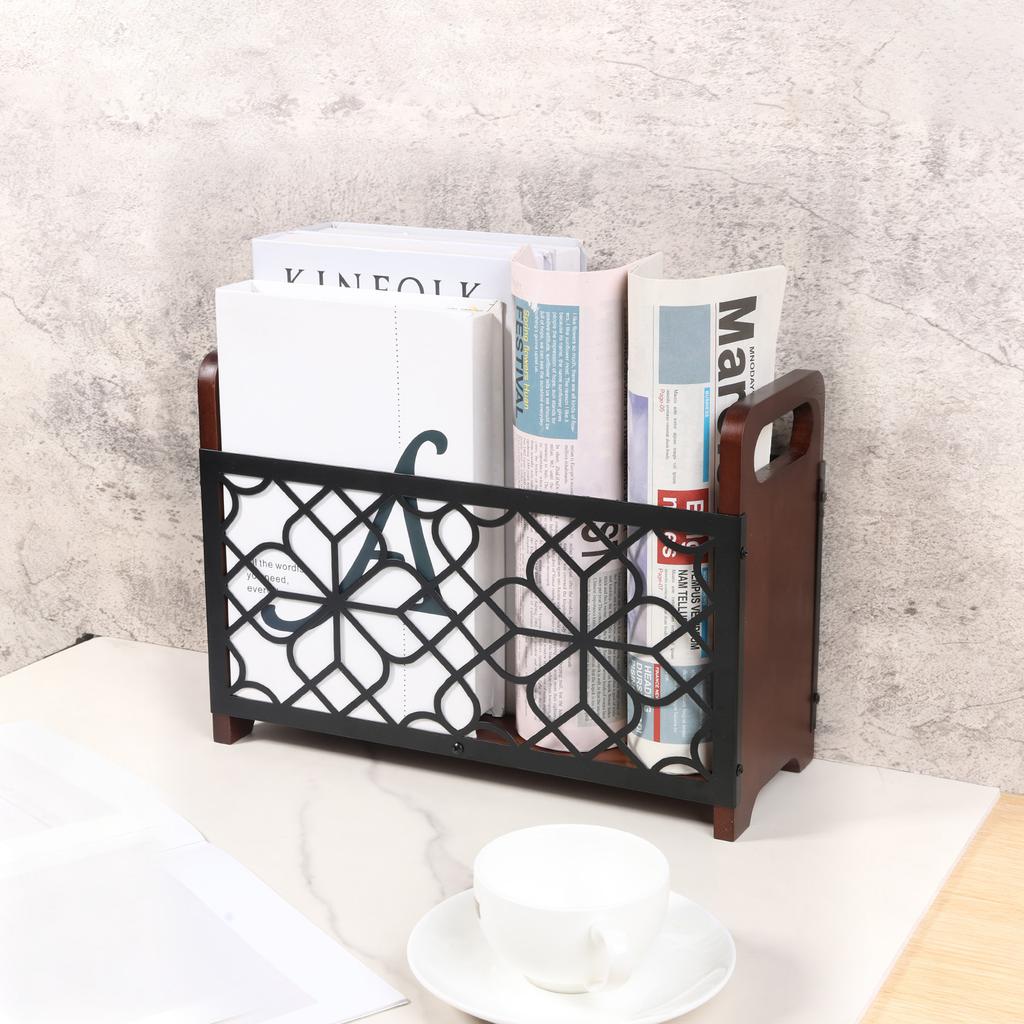 Zeitschriftenständer Holz Metall Schreibtisch Ordner Organizer mit Griff Zeitungsaufbewahrungskorb für Couchtisch Schreibtisch Dekoration