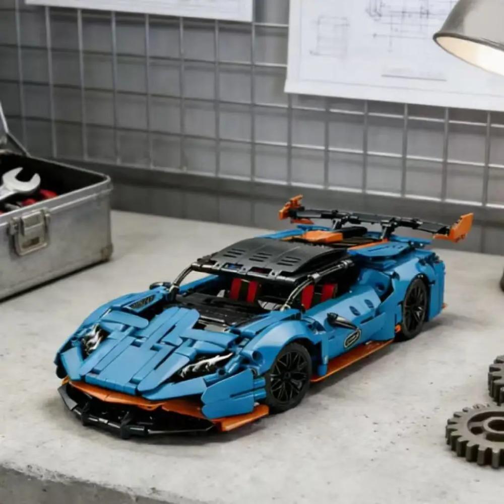 1:14 Mavi Spor Araba Yapı Blokları Seti, 14 Yaş ve Üzeri İçin Uygun, Eğitici Montajlı Model, Ev Dekorasyonu ve Hediye