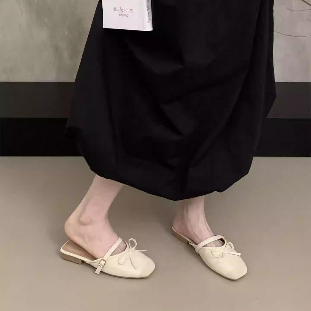 French retro bag head half slippers women's outer wear 2025 summer new thick heel one word with sandals lazy muller shoes