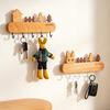 Natural Wood Key Organizer Wooden Holder with 5 Hooks, Cartoon House Theme Organizer, Multi No Drill Hanger Purpose Hanging Rack for Keys Pet Leashes