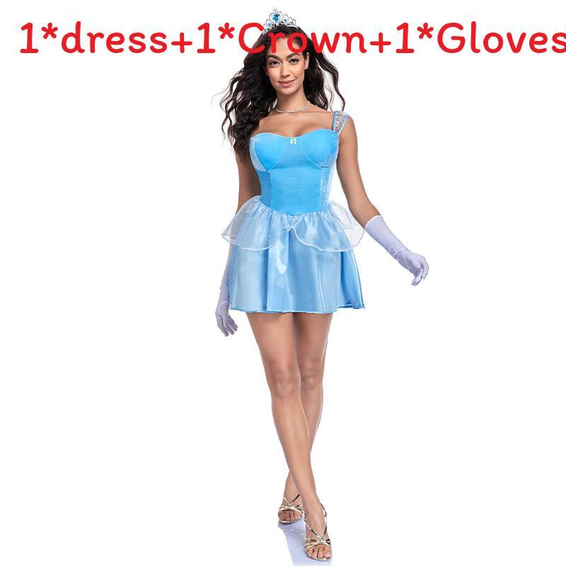 Fantasy Style Cosplay Dress With Crown And Gloves For Game Anime Role Playing